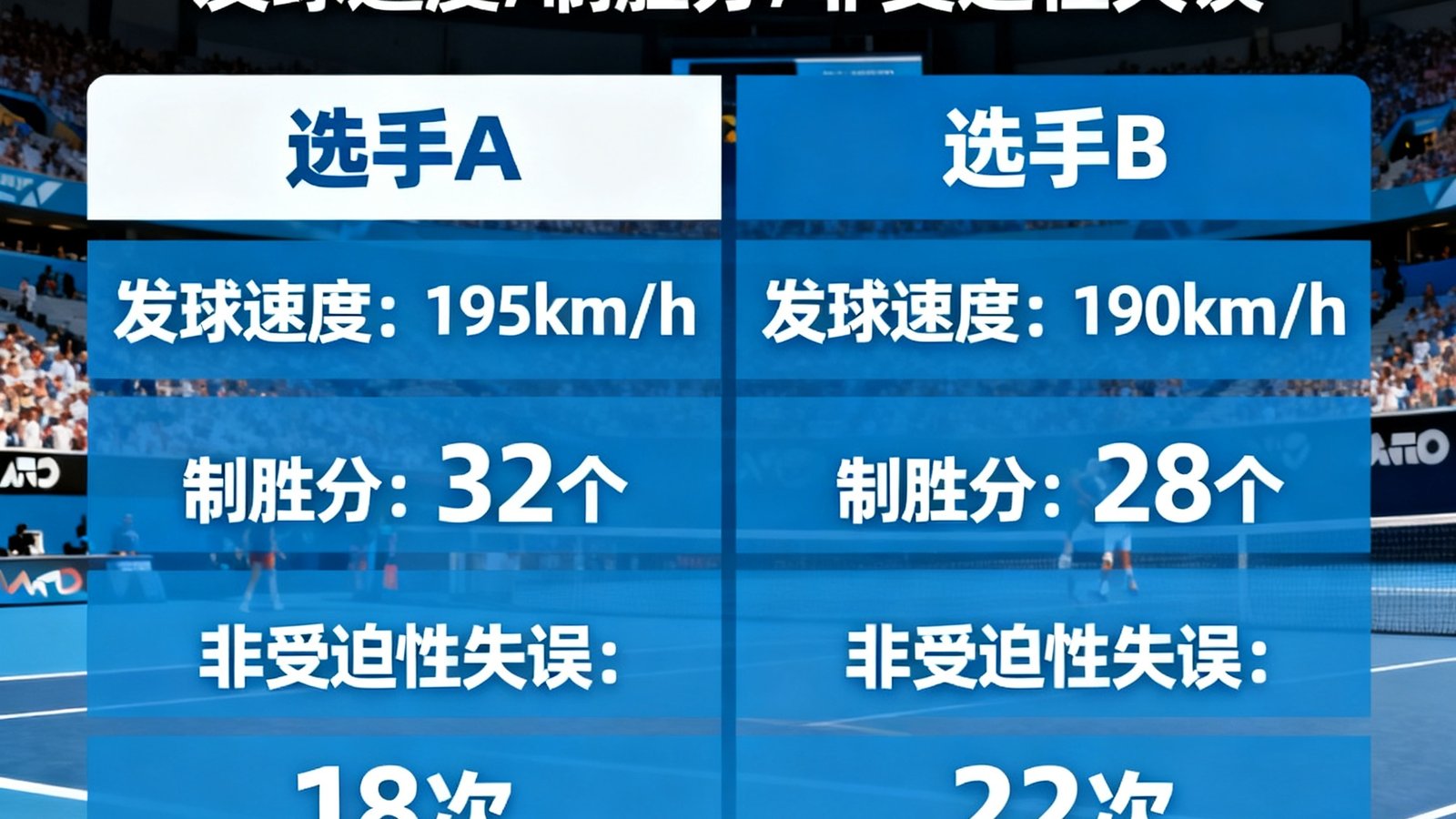 澳网决赛球员数据对比，包含发球速度、制胜分、非受迫性失误等指标